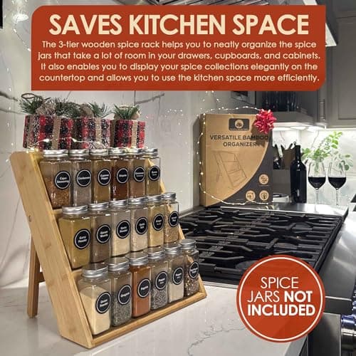 Pacific Moon Tree Bamboo Spice Rack and Organizer, 3-tier Seasoning Spice Jar Organizer, Excellent Tiered Wooden Spice Racks Free Standing for Cabinet Drawers and Countertop [Spice Jars Not Included] 5