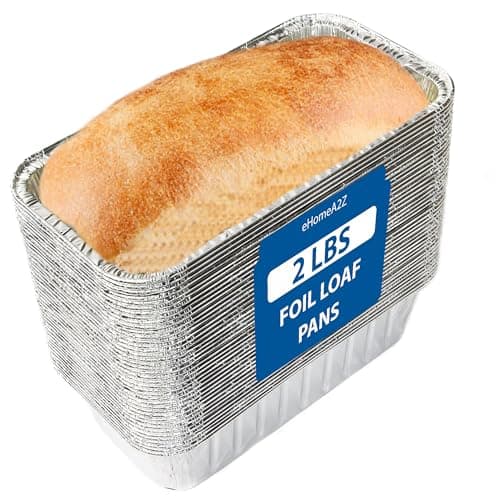 EHOMEA2Z Disposable Aluminum Loaf Pans 2lb for Baking, Serving and Storing - Heat Resistant Disposable Bread Loaf Pan Ideal for Hot/Cold Foods, Freezer & Oven Safe (50 Pack)