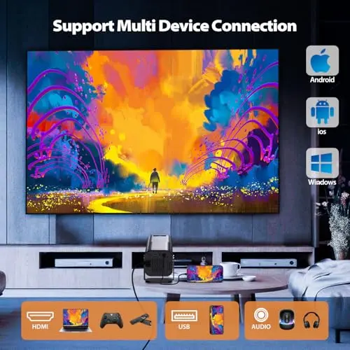 TryLand Mini Projector with WiFi and Bluetooth, 4k Support Portable Outdoor Projector, 200 ANSI Lumens, Smart Projector with Android, Built-in App Movie Proyector for Home Theater, Camping, Gaming 6