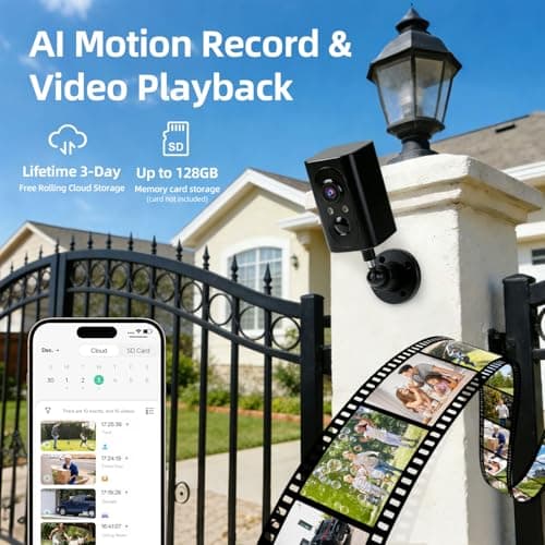 Geekee Security Cameras Wireless Outdoor 355° Pan Rotating 2K Color Night Vision Cameras for Home Security WiFi Battery Outdoor Camera Motion Detection 2-Way Talk IP65 Siren SD/Cloud Storage Black 6