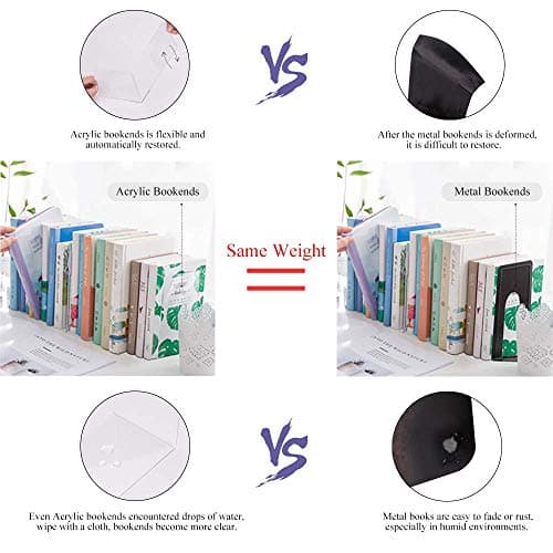 MerryNine Clear Book Ends 2pcs, Acrylic Bookends for Shelves, Non-Slip Bookend Decorative for Heavy Duty Book, Books Holder Stopper for Kids, Bookshelf Dividers Books Organizer for Office Home School 6