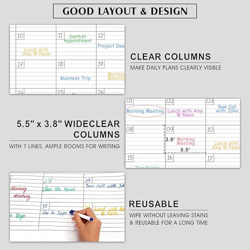 Large Dry Erase Calendar for Wall - Undated 1 Month Wall Calendar, 40" x 30", Erasable & Reusable Laminated Calendar with 8 Round Stickers, Great Layout Wall Calendar Dry Erase for Home, Office and School 7