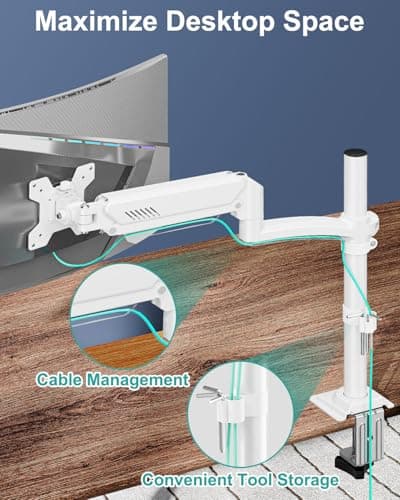 Single Monitor Mount Arm, VESA Desk Mount Stand for 13-32 inch Computer Screen up to 22 lbs, Adjustable Height Tall Monitor Arm with Tilt Swivel Rotation, VESA 75 100mm, White, Freelift 5