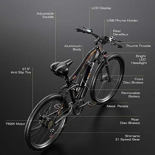 Electric Bike for Adults Peak 1500W 32Mph 840Wh Battery 27.5" Ebike 80 Miles Electric Mountain Bicycle for Men 7 Speed Gears Full Suspension System for Commuter 7