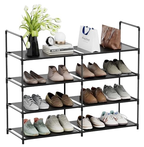 FIDUCIAL HOME 4 Tiers Shoe Rack Organizer 16-20 Pairs Stackable Shoe Storage Shelf Durable for Closet Entryway, Black