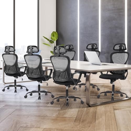 Sweetcrispy Office Computer Desk Chair, Ergonomic High-Back Mesh Rolling Work Chairs with Wheels and Adjustable Headrests, Comfortable Lumbar Support, Comfy Armrest for Home, Bedroom, Study,Black 8