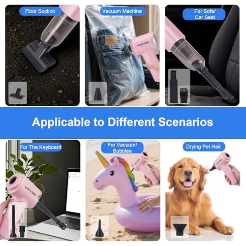 Vacvibe Handheld Car Vacuum Cleaner, 21000PA 4 in 1 Portable Rechargeable Brushless Motor Mini Cordless Car Cleaner, 120W High Power with Multi-Nozzles for Home Office Pet, Present for Girl Women Pink 7