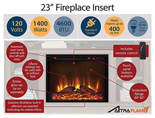 Ameriwood Home Mateo 30 Inch Electric Fireplace with Mantel and Shelf, Replaceable Fireplace Insert Heater, Freestanding, Remote Control, Timer, Realistic Log and Flame Effect, Black 3