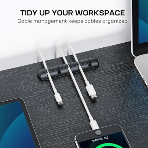 HUANUO Dual Monitor Stand Riser With Cable Clip - Desktop Storage Shelf Organizer for 2 Monitors, Computer, Laptop, Printer, TV 5