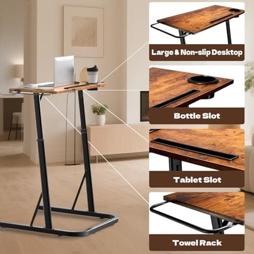 HOMELYM Treadmill Desk Small Adjustable Height Standing Desk for Walking Pad, Trainer Stand Table for Indoor Bike, 32/47 Inch Portable Bar for Treadmill Walking Pad Spin Bike Exercise Equipment 6