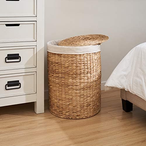 Round Handwoven Laundry Basket with Lid, 15 x 15 x 20 in – Water Hyacinth Wicker Hamper for Bedroom, Nursery & Laundry Room 8