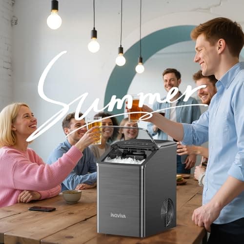 inoviva Nugget Ice Maker Countertop, 40lbs/24H Soft Chewable Pellet Ice Machine with Self-Cleaning, Sonic Ice Maker for Home Kitchen, Office - Black Stainless 7