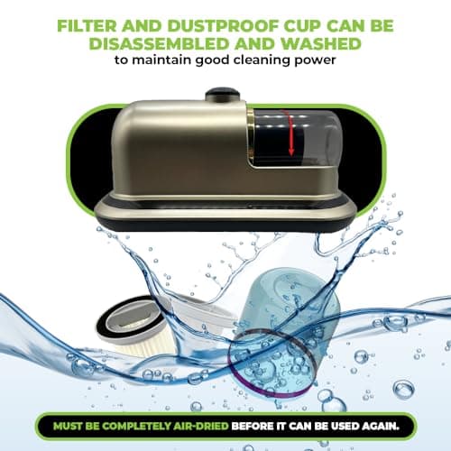 MHM Cordless Mattress Vacuum – UV Sanitizing Bed Vacuum Cleaner for Deep Cleaning, HEPA Filter, Handheld Sleep Vac, Aspiradora para Cama y Colchones (Golden) 7