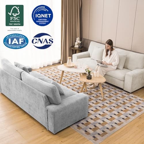 DOPEDIO Modern Loveseat Sofa for Living Room,Chenille Recliner, Removable Cover, Spring Cushions, Solid Wood Frame, Easy Assembly for Small Spaces (71.25inch，Beige) 6