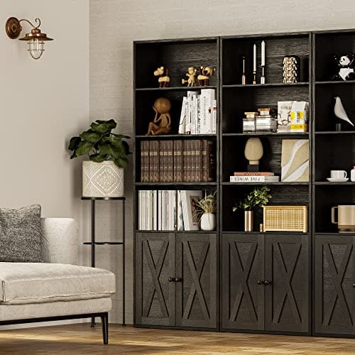 IRONCK Industrial Bookshelves and Bookcases with Doors Floor Standing 6 Shelf Display Storage Shelves 70 in Tall Bookcase for Home Office, Living Room 5