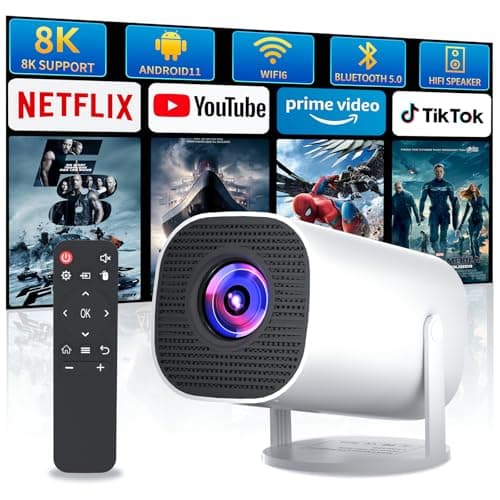 Sucetiho Mini Projector with WiFi and Bluetooth, Portable Outdoor Movie Projector Supports 4K/8K with Android System, Smart Proyector for Home Theater, Business Presentation, Gmaing