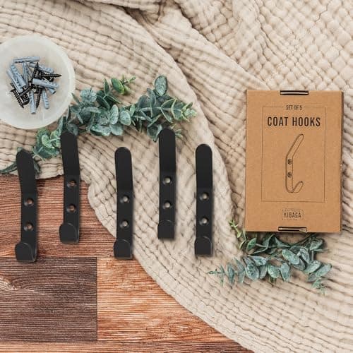Stylish Coat Hooks For Wall Mount Set of 5 - Decorative and Sturdy Black Metal Double Hooks Are Perfect To Hang Your Jackets, Towels Or Hats - A Modern Addition To Any Minimal Home Decor & Farmhouse 7