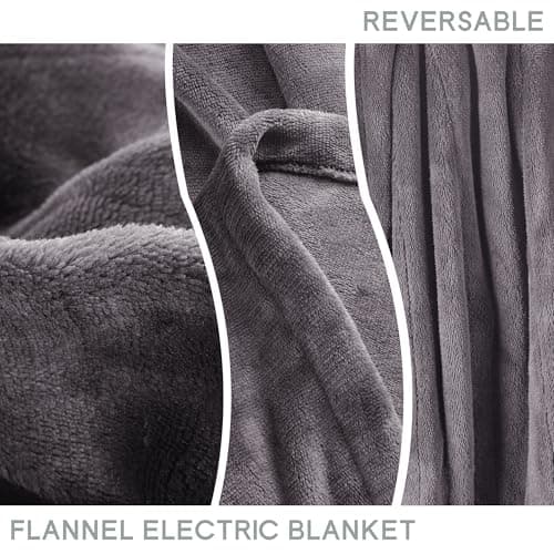 Minervada Heated Blanket Electric Blanket Full Size 72''x84'', Soft Flannel Heating Blanket with 10 Hour Auto Off - 5 Heat Settings - Machine Washable - Light Grey 7
