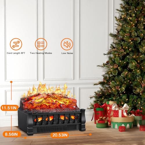 Havato Electric Fireplace Log Set Heater, 21" Vintage Design Portable Freestanding Fireplace Log Heater, Realistic Flames, Overheated Protection, Realistic Ember Bed for Home and Office, 750W/1500W 6