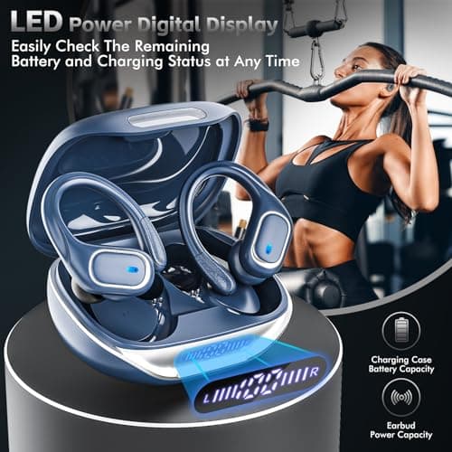 Wireless Earbuds Bluetooth Headphones 80Hrs Playtime Ear Buds IPX7 Waterproof Sports Earphones Wireless Charging Case Over-Ear Earhooks Headest - Blue 7