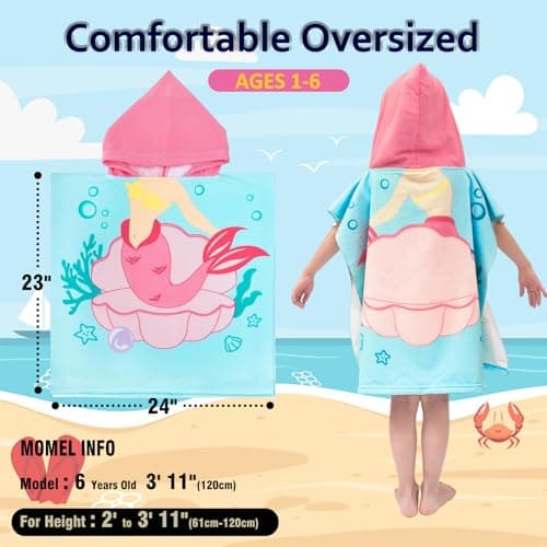 growell Hooded Kids Beach Towels - Toddler Bath Towel Girls Boys Swim Cover-ups for Ages 1 to 6 Kids Pool Towels Quick Dry Lightweight Soft Microfiber Poncho Towel 24x23 (Mermaid Seashell) 5