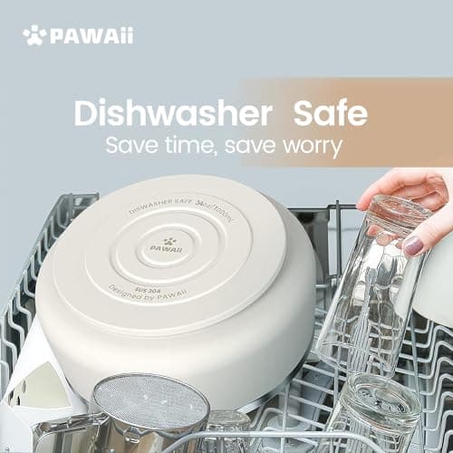 Pawaii Dog Bowl, 34 oz Double-Wall Stainless Steel Food and Water Bowl, Non-Slip Rubber Base, Dishwasher Safe, ID Tag Included, (1 Pack) 5