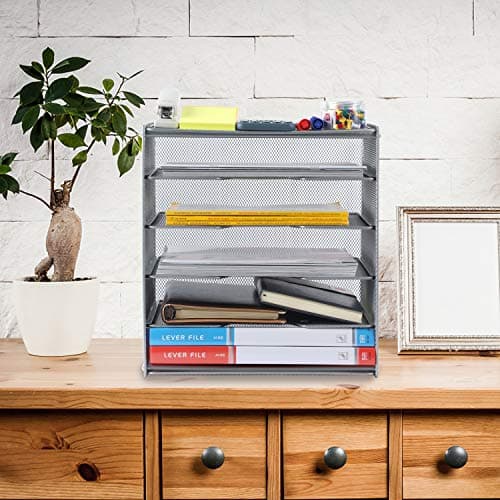 Samstar Paper Letter Tray, Metal Desk File Organizer with 5 Tier Shelf and Sorter,Silver 5