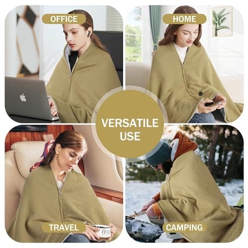 KSFJZF Heated Blanket with 20000mAh Power Bank - 58"X32" Green Knit & Gray Crystal Velvet, Rapid Heating, 3 Temps, Portable Cordless Heated Throw Shawl for Indoor & Outdoor Comfort (Green) 7