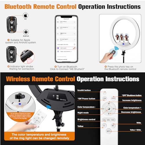 22"Ring Light with Stand,Ring Light Tripod for iPhone ipad,with 75"Tripod/LCD Display/4 ipad iPhone Clips/2 USB Ports,2600K-6500K Color Temperature,for Barber Makeup Tattoo TikTok Video Recording Vlog 7