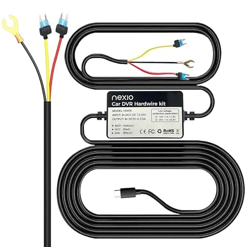 NEXIO Acc Hardwire Kit HW05 Type-C Port, Compatible with Nexio N5Pro, Azdome M550 Max, M660, M300, M550 Pro and Other Dashcam with C-Type Port, 12ft with Fuse Kit