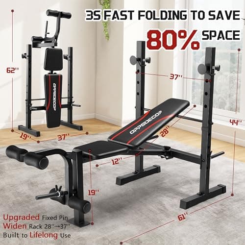 OPPSDECOR Multi-Function Weight Bench Set with Squat Rack Leg Extension & Leg Curl Adjustable Workout Bench for Full Body Fitness Foldable Flat/Incline/Decline Upgrade Bench Press for Home Gym 7