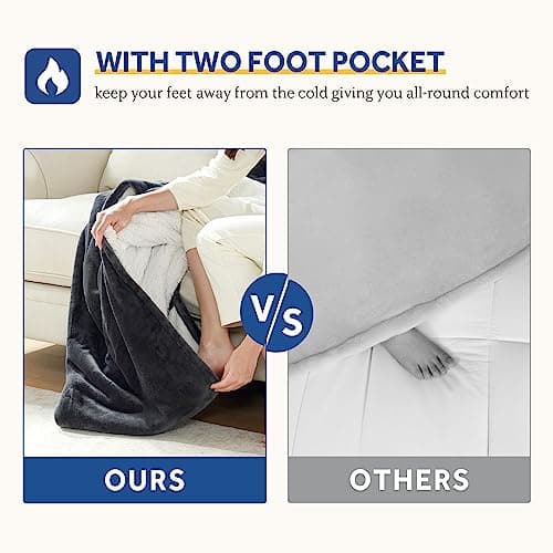 Sealy Electric Blanket Wearable with Foot Pocket, Electric Snuggle Blanket with Sleeves, Flannel & Sherpa Heating Throw with 6 Heat Settings & 2-10 Hours Auto Shut Off, 50 * 70"+18", Dark Grey 8