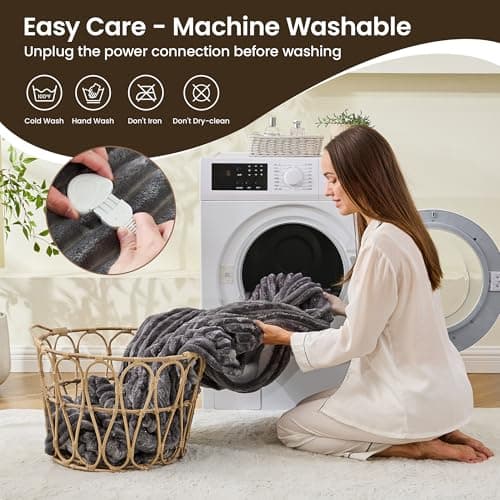 XINIUSLEEP Heated Blanket Electric Blanket 50"x60", Soft Flannel Sherpa Electric Throw with 5 Heating Level & 12 Times Setting, Heated Throw with Overheating Protection, Machine Washable (Grey) 7