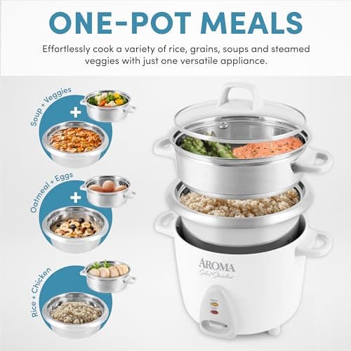 Aroma Housewares 14-Cup (Cooked) / 3Qt. Select Stainless Pot-Style Rice Cooker, & Food Steamer, One-Touch Operation, Automatic Keep Warm Mode, White (ARC-757-1SG) 2