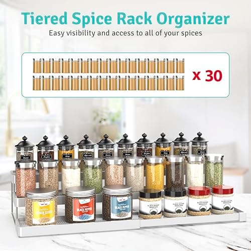 YAN & HIN Expandable Spice Rack - Cabinet Organizer and Seasoning Organizer for Kitchen - Adjustable Storage Solution for Countertops and Shelves - Durable and Versatile Design 6