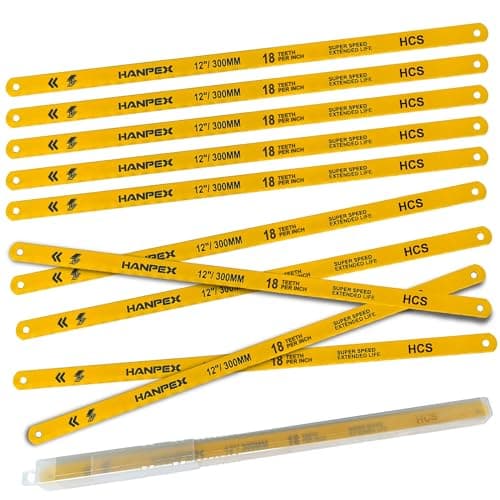 Hanpex Hacksaw Replacement Blades (10 Pack) High Speed 18 TPI - 12" Length Hack Saw Blade - High Carbon Steel (HCS) Cutting Blades