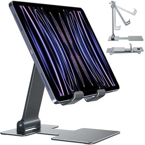 Anozer Tablet Stand,Adjustable Tablet Holder for Desk,Foldable for iPad Stand Dock Holder for iPad Air 5/4/Mini 6/Mini 5/10.2/Pro 12.9/Pro 11,Portable Monitor,Surface (4-13 inch)-Grey