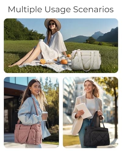 BAGSMART Lunch Bag Women Large Lunch Box Insulated Tote Bag with Multi-Pockets Quilted Puffy Tote for Work, Outdoors 5