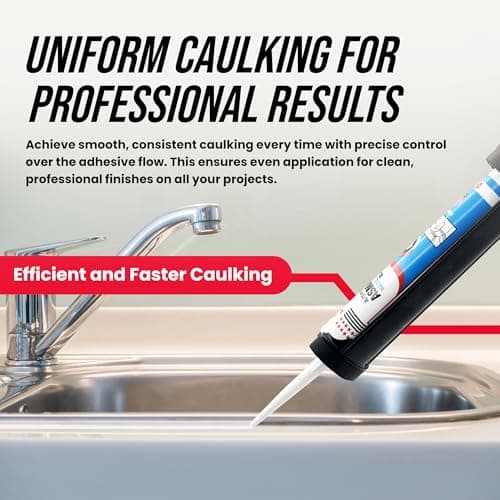 PROMAKER Cordless Caulking Gun, 21V Caulk gun w/ 2 Batteries, LED Light, Adjustable Speed, 3 Nozzle Adapters, 5 Knife Heads, 10 Oz Capacity, 550Lb Pushing Force, Caulk Tool Trowel & Scraper 6