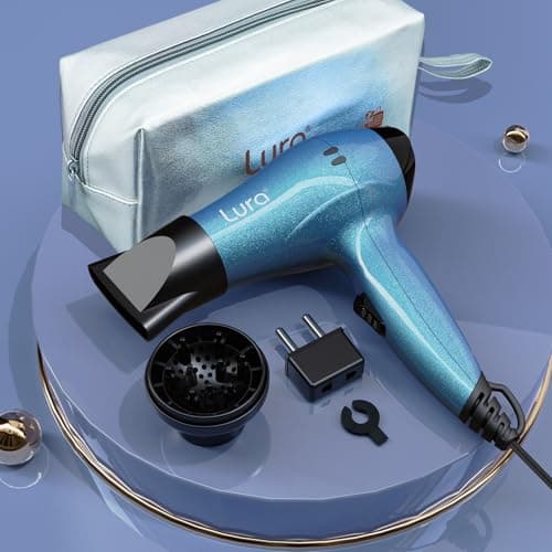 LURA Travel Hair Dryer with Diffuser,Small Dual Voltage Hair Dryers for Women,Mini Portable Blow Dryer for Men,Lightweight Compact Blow Dryer with European Plug(Blue) 5