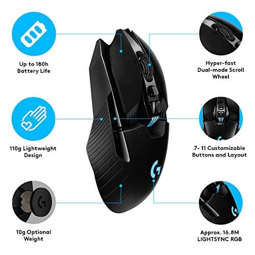Logitech G903 Lightspeed Wireless Gaming Mouse w/Hero 25K Sensor, 140+ Hour with Rechargeable Battery and LIGHTSYNC RGB. POWERPLAY Compatible, Ambidextrous, 107g+10g Optional, 25,600 DPI - Black 8