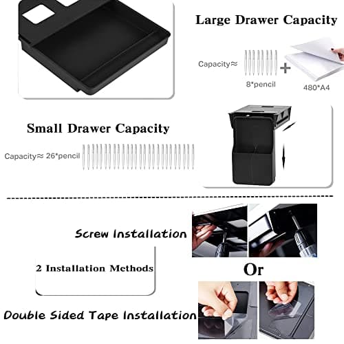 Under Desk Drawer Storage Organizer - 2 Pack (Large and Small) Black - (Please Note - Drawer Size/No Lip Under Desktop) - 2 Installation Methods (Screw or Adhesive) 5