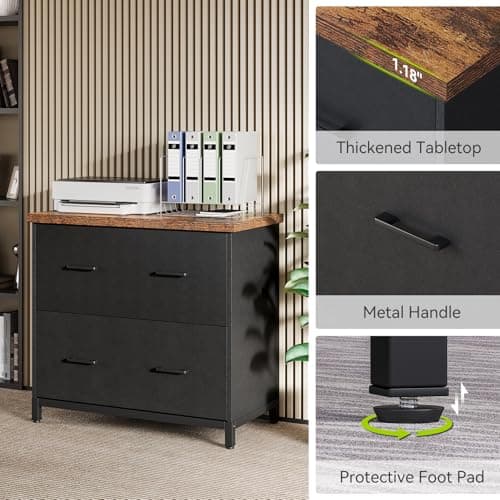 LITTLE TREE 2 Drawer File Cabinet for Home Office, 30.7-Inch Lateral Office Cabinet for A4 and Letter Size Files, Printer Stand, Storage Cabinet Organizer, Rustic Brown + Black 5