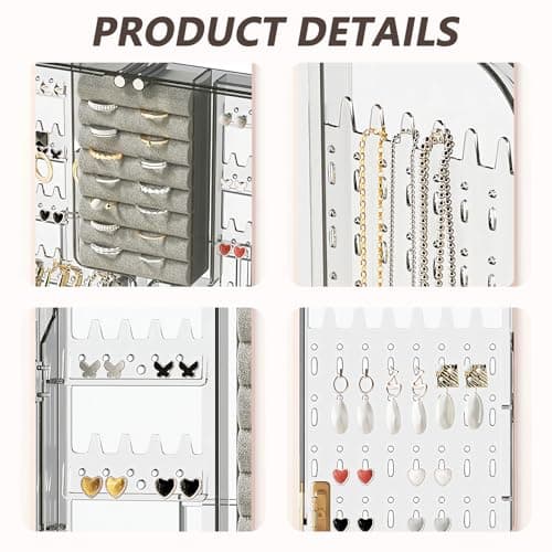 YFUIF Jewelry Boxes & Organizers Display Cabinet, Bedroom Wall Storage Decor Aesthetic, Acrylic Hanging Mounted Holder Earring Ring Necklace Preppy Teen Girl Birthday Gifts 11x8in (Ash Gold) 3