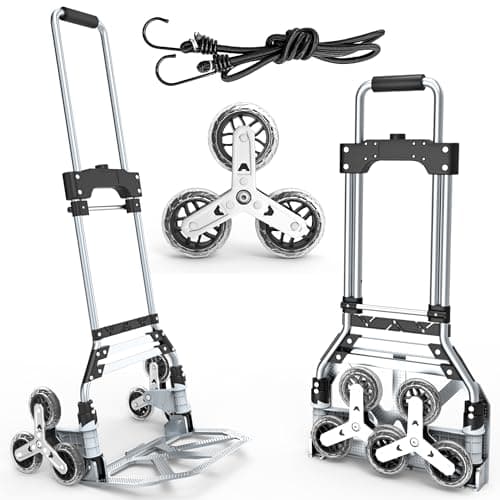 Stair Climbing Cart, 220 LBS Aluminum Stair Climber Dolly, Heavy Duty Folding Hand Truck Dolly with 6 Wheels, Telescoping Handle and Elastic Rope for Home, Moving, Groceries, Warehouse