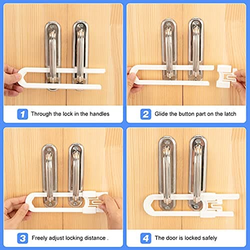 Vmaisi 8 Pack Baby Sliding Cabinet Locks - Adjustable U Shaped Child Safety Locks,Childproof Latches for Kitchen Bathroom Storage Cupboards Doors, Handles and Knobs White 8