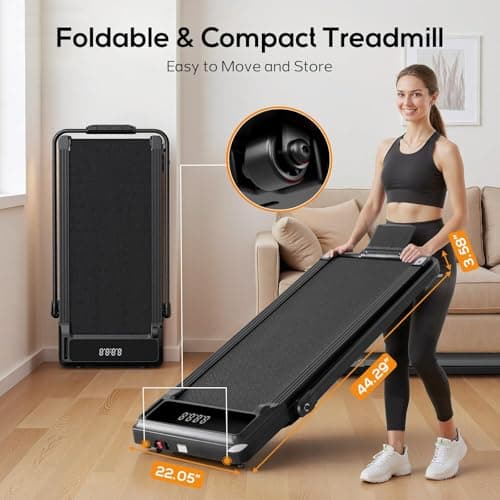 Walking Pad Under Desk Treadmill with Foldable Handle Bar, Portable Compact Electric Walking Treadmills with Remote Control for Home Office, Quiet Fitness Machine, Inky Black 8