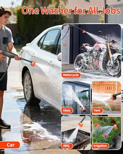 Cordless Pressure Washer Battery Powered; 1100PSI 2.4 GPM Portable Cordless Power Washer with 6-in-1 Nozzle, Foam Cannon, 21V Battery&Charger; Handheld Battery Pressure Washer (SturdyOrange) 8