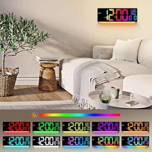ANSOPER 16.5" Large Digital Wall Clock: 11 RGB Color LED Display with Remote Control, Auto DST, Temperature & Date, Big Number Wall Clock for Seniors, Classroom, Office, Gym, Home Decor Black 2