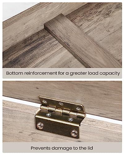 Hzuaneri 39.4" Storage Chest, Lift-Top Storage Trunk with 2 Hinges, Wooden Bench Box Chest Organizer for Bedroom, Entryway, Living Room, Greige SB04505X 7